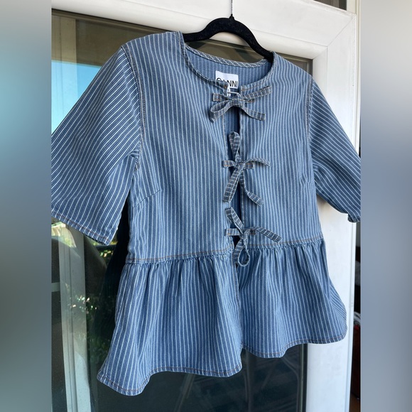 Ganni Denim Blue Pinstripe Dress - Picture 2 of 6